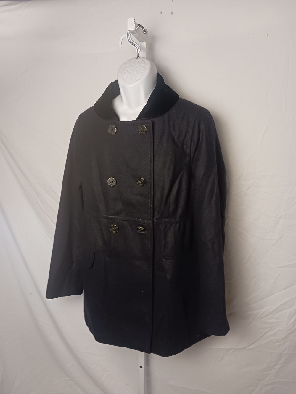 American Eagle Peacoat Womens XL Black Wool Blend Double Breasted  TG